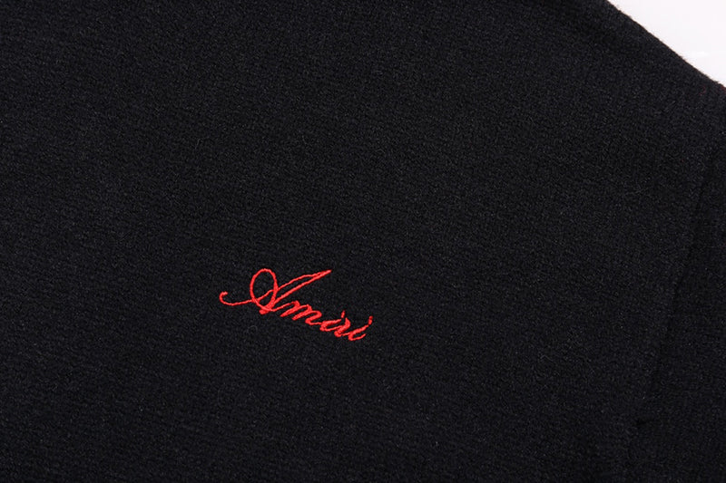 AMRI Cotton V-Neck Bones Cardigan Sweater Black