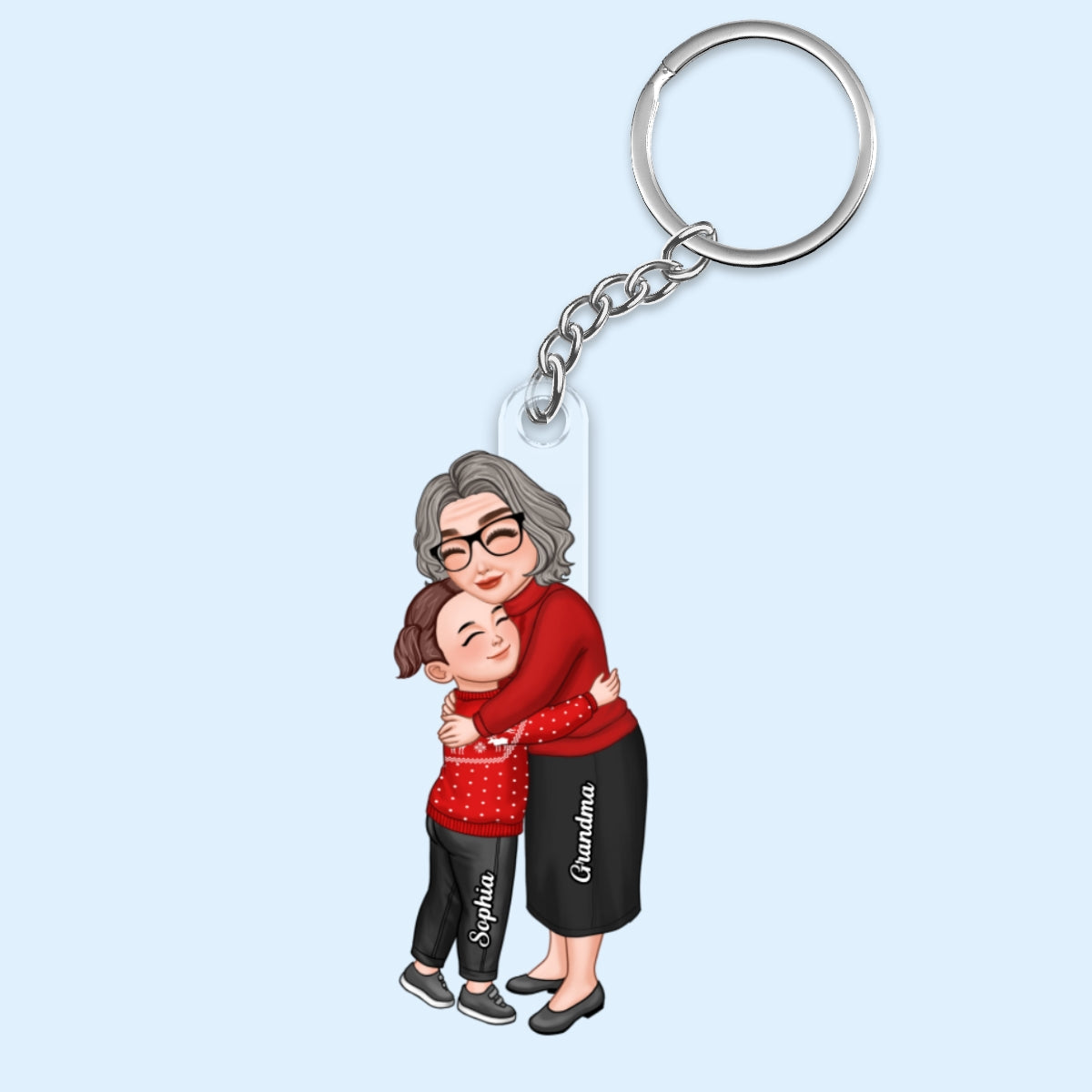 Grandma & Grandkid Hugging Christmas Gift For Granddaughter Grandson Personalized Acrylic Keychain