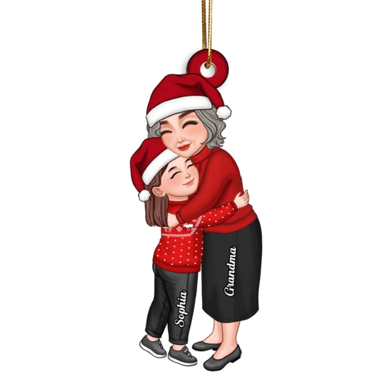 Grandma & Grandkid Hugging Christmas Gift For Granddaughter Grandson Personalized Wooden Ornament