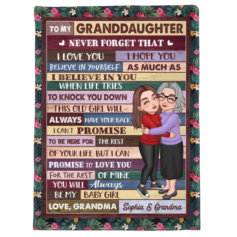 Grandma & Grandkid Hugging Gift For Teenage Adult Granddaughter Grandson Grandchildren Personalized Fleece Blanket