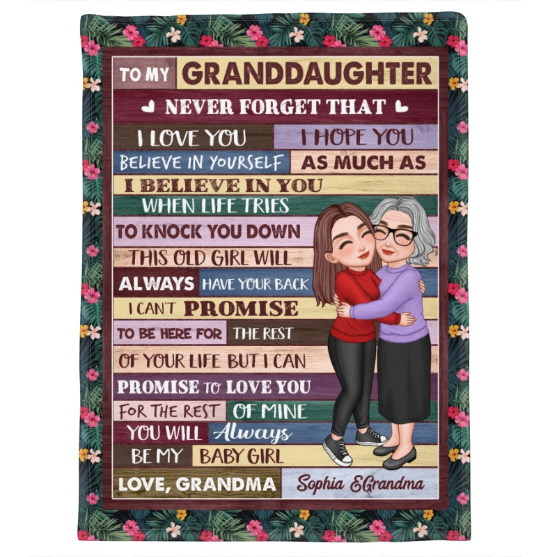 Grandma & Grandkid Hugging Gift For Teenage Adult Granddaughter Grandson Grandchildren Personalized Fleece Blanket