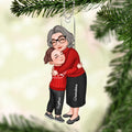 Grandma & Grandkid Hugging Christmas Personalized Acrylic Ornament - Gift For Grandma