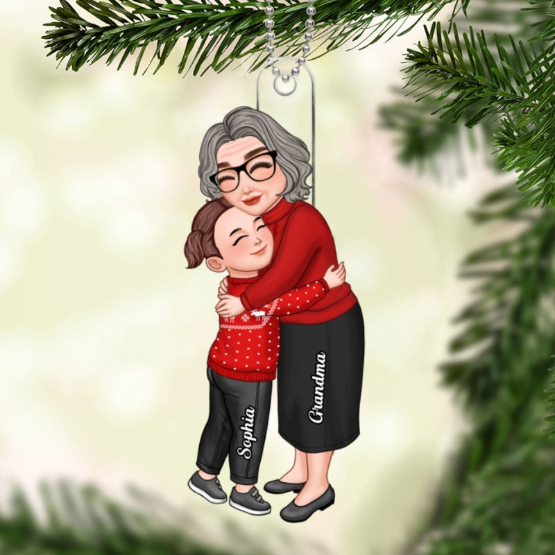 Grandma & Grandkid Hugging Christmas Personalized Acrylic Ornament - Gift For Grandma