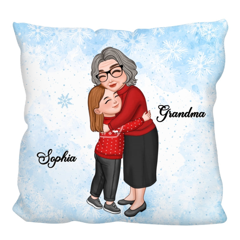 Grandma & Grandkid Hugging Christmas Gift For Granddaughter Grandson Personalized Pillow
