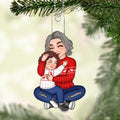 Grandma & Grandkid Hugging Cuddling Christmas Gift For Granddaughter Grandson Personalized Acrylic Ornament