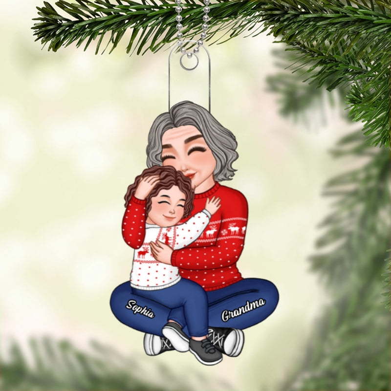 Grandma & Grandkid Hugging Cuddling Christmas Gift For Granddaughter Grandson Personalized Acrylic Ornament