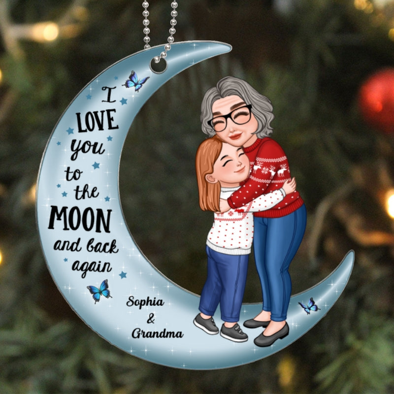 Grandma Grandkid Hugging Love To The Moon Christmas Gift For Grandson Granddaughter Personalized Acrylic Ornament