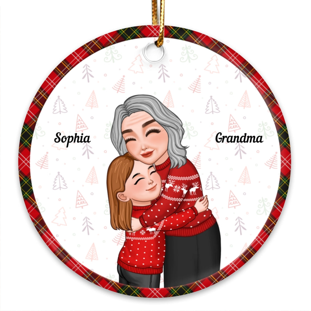 Grandma Grandkid Hugging Christmas Gift For Grandson Granddaughter Personalized Circle Ornament