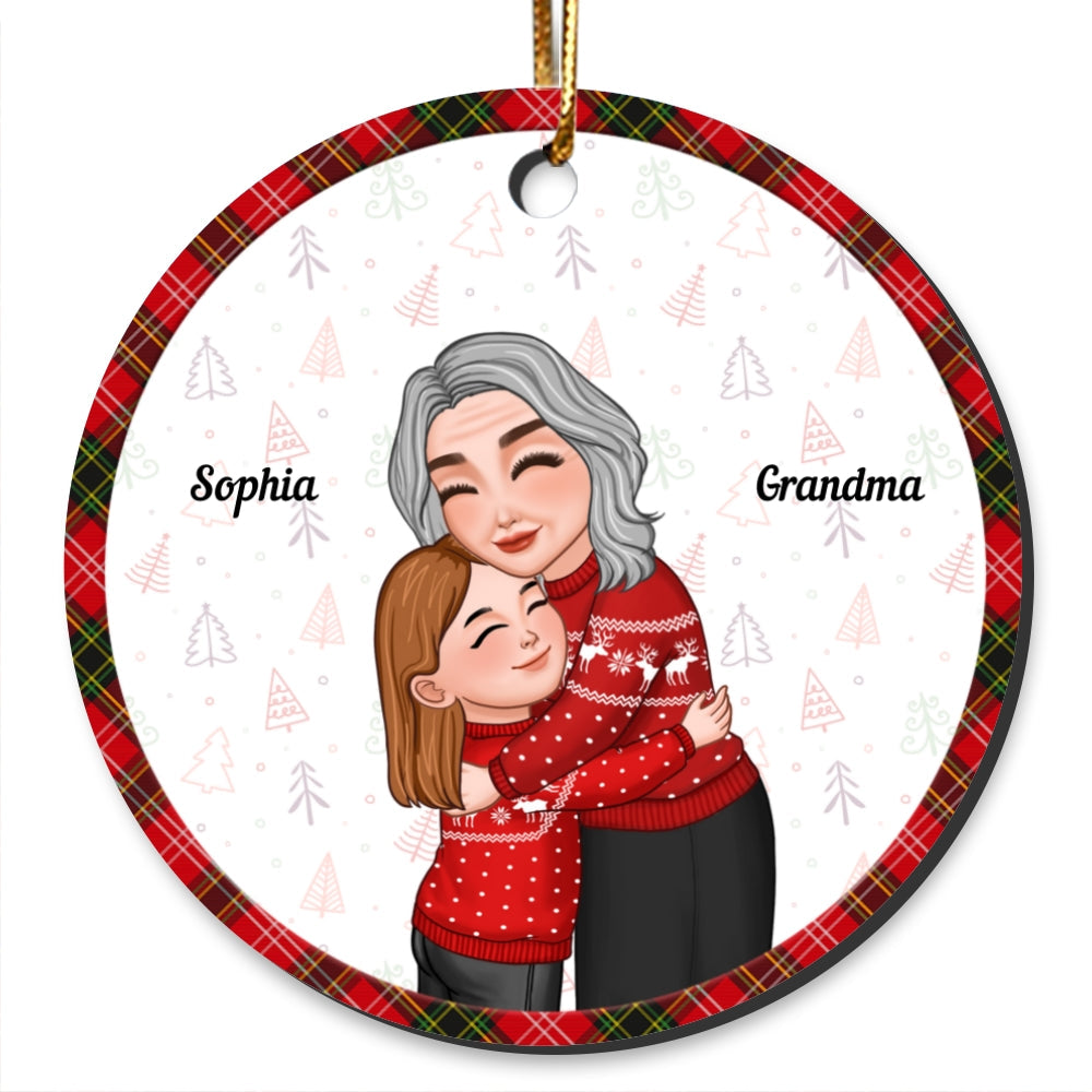 Grandma Grandkid Hugging Christmas Gift For Grandson Granddaughter Personalized Circle Ornament