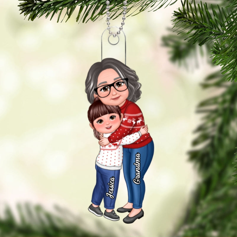 Grandma & Grandkid Hugging New Happy Face Christmas Gift For Granddaughter Grandson Personalized Acrylic Ornament