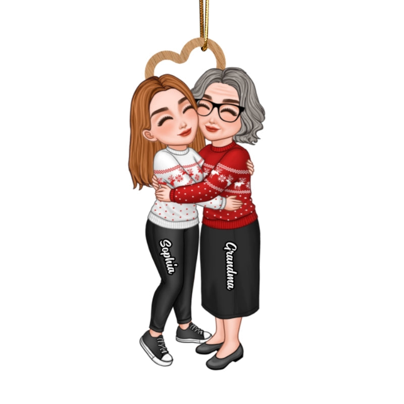 Grandma & Grandkid Hugging Christmas Gift For Teenage Adult Granddaughter Grandson Grandchildren Personalized Wooden Ornament