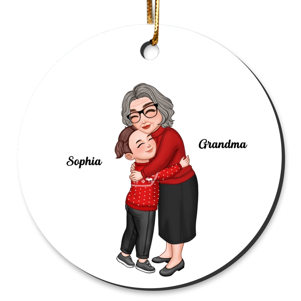 Grandma & Grandkid Hugging Christmas Gift For Granddaughter Grandson Personalized Circle Ornament
