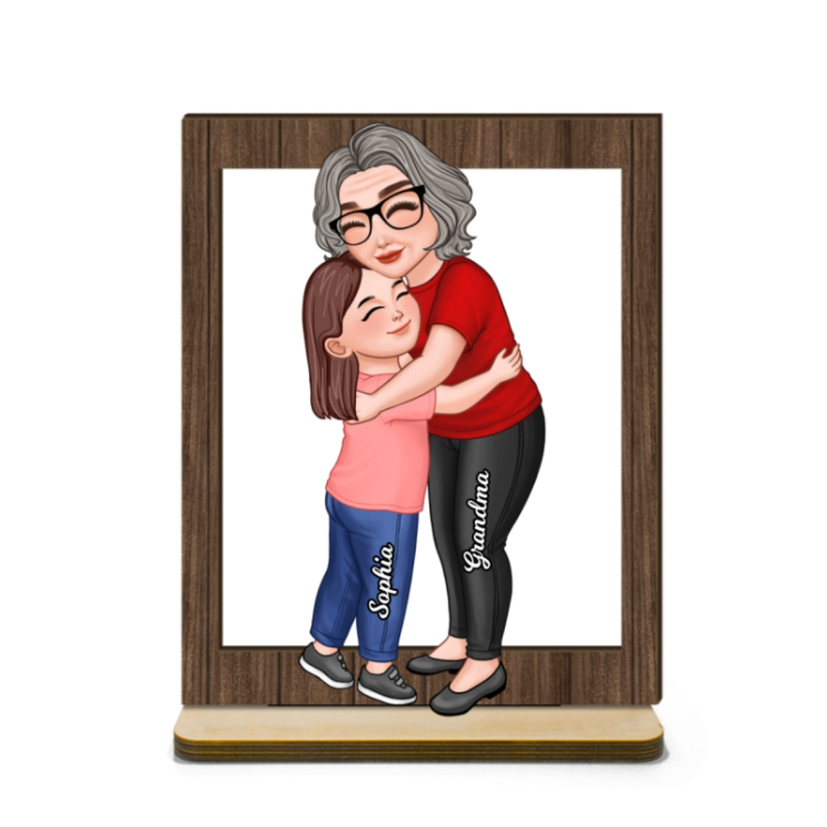 Grandma & Grandkid Hugging Frame Personalized 2-Layer Standing Wooden Plaque
