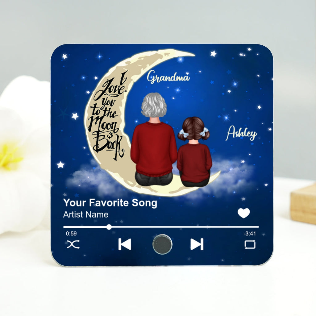 Grandma & Grandkid I Love You To The Moon And Back Personalized Music Fridge Magnet, Heartfelt Gift For Grandma, Grandkids, Granddaughter, Grandson