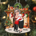 Grandma & Grandkid Hugging By Christmas Fireplace Personalized Acrylic Ornament