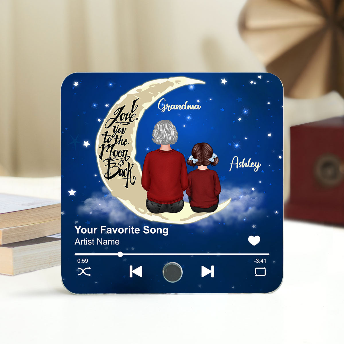 Grandma & Grandkid I Love You To The Moon And Back Personalized Music Fridge Magnet, Heartfelt Gift For Grandma, Grandkids, Granddaughter, Grandson
