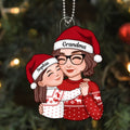 Grandma & Grandkid Hugging Cheek On Cheek Christmas Gift For Granddaughter Grandson Personalized Acrylic Ornament