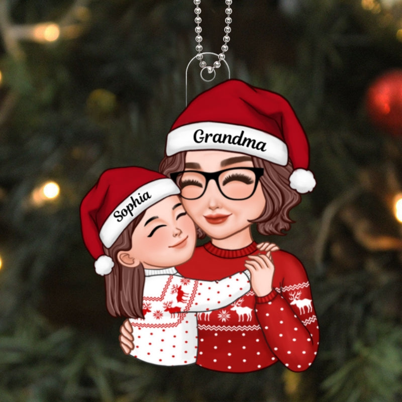 Grandma & Grandkid Hugging Cheek On Cheek Christmas Gift For Granddaughter Grandson Personalized Acrylic Ornament